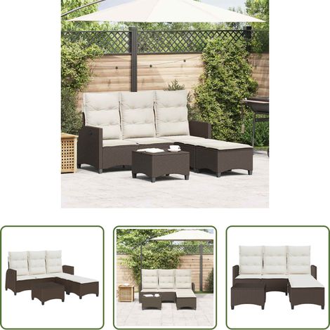 L-Form - 3-tlg. Garten-Sofagarnitur mit Kissen L-Form Braun Poly Rattan (1/5)
