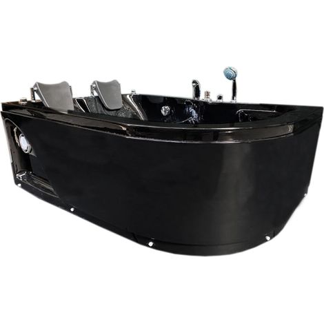 Baignoire balnéo noire 170 x 115 cm 15 jets – 2 places – Acrylique sanitaire – Panneau de contrôle avec radio – Eliteshopping (1/5)
