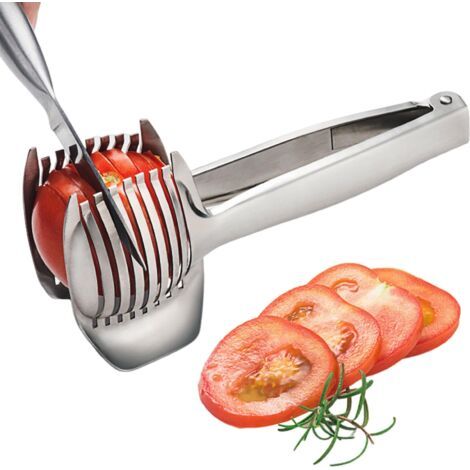 Applicable Trancheuse à tomates – Coupe-citron Pince à fruits ronde portable multifonction Coupe-orange Coupe-kiwi Porte-oignon en acier inoxydable Outil de découpe de cuisine (1/5)