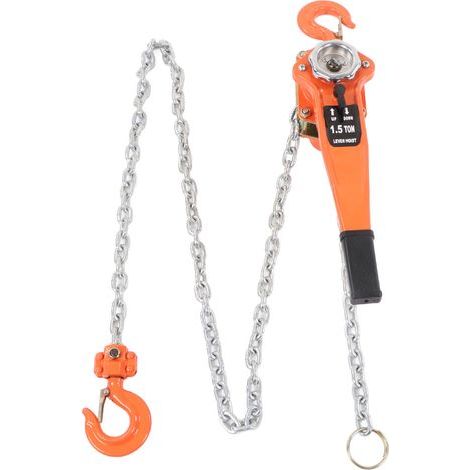 Loading capacity of the lever chain: 1.5t (3300 lb) Load capacity: 2.5 m Manual ratchet for construction and transport (1/5)