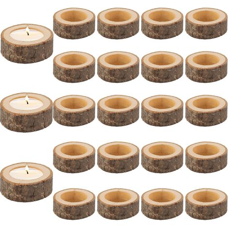 Bougeoir Bois Naturel, Porte Bougie Bois avec Écorce, Petit Rondin 6 x 2,5 cm, Support pour Bougie Chauffe-Plat, Table, Mariage et Décoration (1/5)