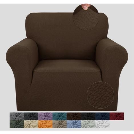 Housse de Canapé , Extensible, antidérapante, avec accoudoirs,1 place, Housse de Protection élastique pour canapé - Chocolat (1/4)