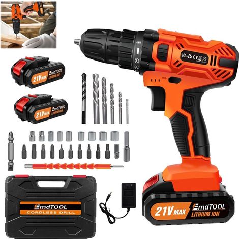 Ensemble de perceuse électrique sans fil 21V, équipé d ' 1 batterie, orange, éclairage LED à deux vitesses, adapté aux projets de bricolage à domicile