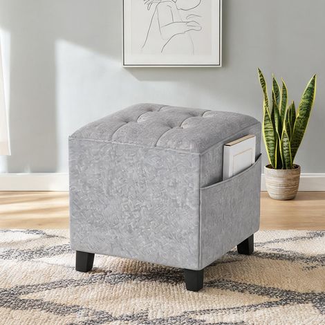 Pouf coloris gris clair en polyester 35 x 35 x 35 cm (1/5)