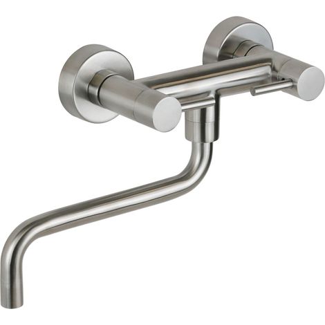 Mitigeur d'évier de cuisine mural en inox avec bec bas réglable Pollini AP5585  Acier inoxydable