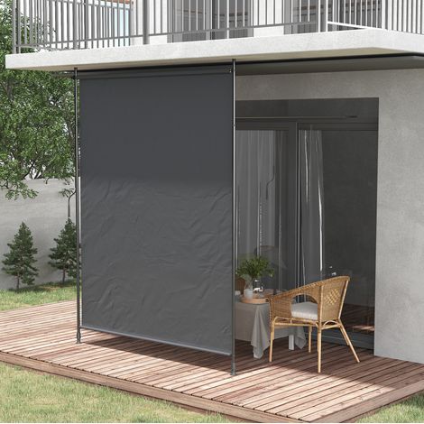 Toldo lateral 200x215-305 cm gris en aluminio con protección UV y altura ajustable (1/5)