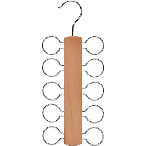 1 Porte-écharpe, Bois, 10 Crochets Métal, Organisateur Placard, Foulards Cravates Ceintures, Dressing (1/5)