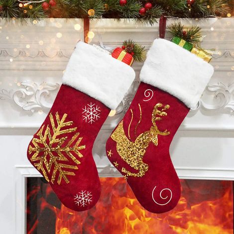 Lot de 2 chaussettes de Noël à suspendre, grandes chaussettes de Noël, ZQKLA (1/5)