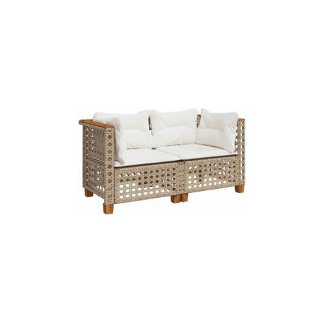 Canapés d'angle de jardin et coussins 2pcs beige résine tressée (1/5)