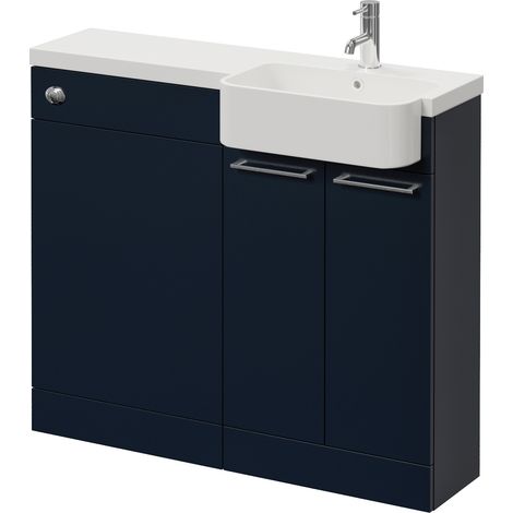 Napoli 250 Deep Blue 1000mm 2 Door Vanity Unit Toilet Suite with Right Hand Round Rico Semi Recessed Basin - 1000mm - Chrome 160mm HandleWithout Kingston Toilet Pan