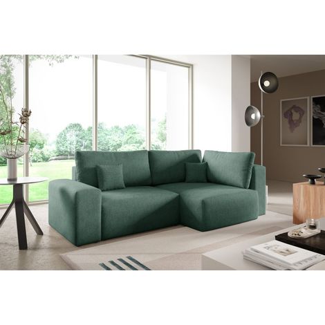 Ecksofa Schlafsofa Sofa ARONA in Stoff Centaur Meeresgrün Ottomane Rechts