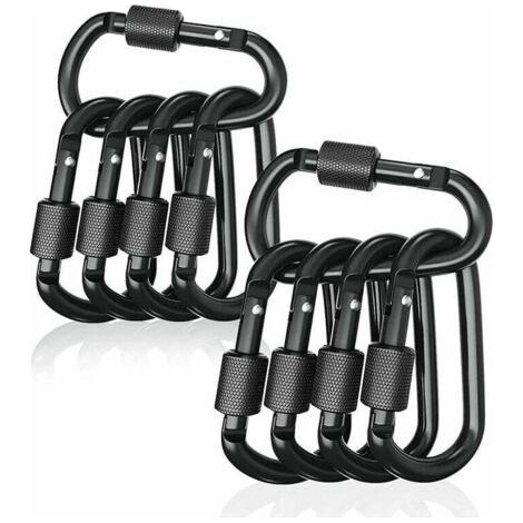 Set of 10 D shape aluminum carabiners – Maximum load 50 kg – Length 7.8 cm – Screw locking for increased security (1/5)
