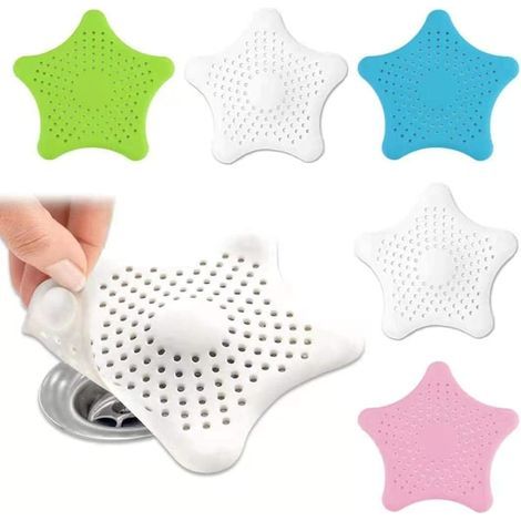 Lot de 5 attrape-cheveux pour bonde de douche, filtre en silicone pour baignoire et lavabo, couvercle de bonde avec ventouses puissantes (1/5)