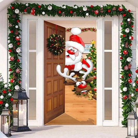 Tenture - Père Noël - Couverture de Porte - Tissu Polyester - Décoration Extérieure - Noël (1/4)