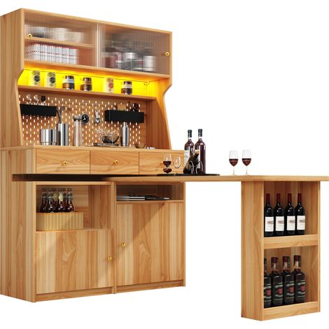 CHICFURN Armoire de rangement avec bureau et LED, meuble multifonction MDF et verre avec étagères réglables, portes coulissantes, contrôle via app (1/5)