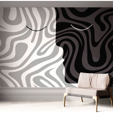 Papier peint autocollant à motifs décoratifs pour salon chambre et bureau Décoration murale élégante avec colle Visages abstraits 312x219 cm (1/5)