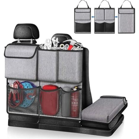 Sac de rangement à suspendre pour coffre de voiture avec 7 grands sacs de rangement, super capacité pour SUV, camion, camionnette, accessoires d'intérieur de voiture universels (gris) (1/5)