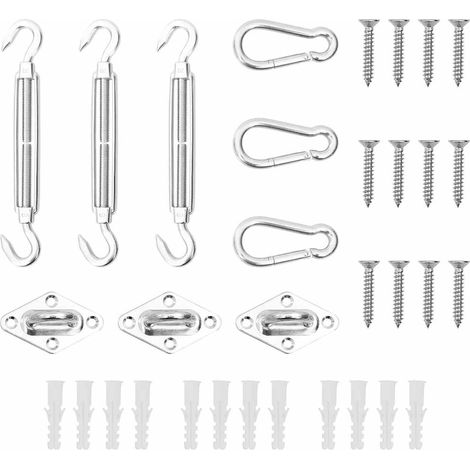 9-tlg. Sonnensegel Zubehör-Set Edelstahl