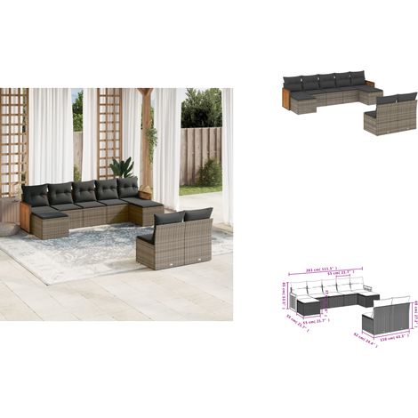 Salon de jardin 9 pcs avec coussins gris résine tressée - Ensemble Salon De Jardin - Salon De Jardin Extérieur - Meuble De Jardin - Mobilier De Jardin - Résine Tressée (1/3)