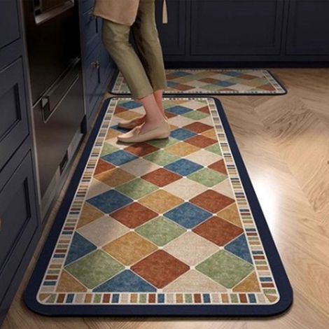 Non-slip kitchen mat, absorbent diatomite kitchen mat, kitchen mat in front of sink with tile pattern, washable bath mat, dish mat, shower mat (50x120cm, Orange) (1/5)