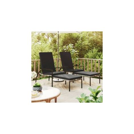 Chaises longues avec repose-pied 2 pcs Résine tressée Gris (1/5)
