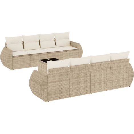 vidaXL Set Divano da Giardino 9 pz con Cuscini Beige in Polyrattan (1/5)