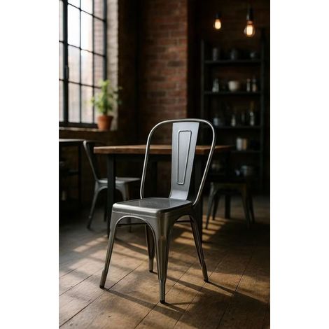 ORION91oficial® - Silla Acero BETA Gris Plata Apilable (85x43x45 cm) Estilo Industrial, Convertible a Taburete, Comedor, Hostelería, Oficina, Salón, Teletrabajo, Cocina - spaziOrion91 (1/5)