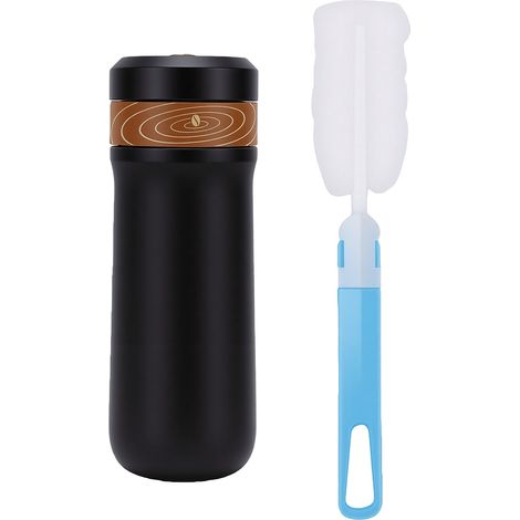 Cafetière à piston portable 320 ml en acier inoxydable, isotherme, étanche et facile à nettoyer, idéale pour le camping, la randonnée et les activités de plein air (noir). (1/5)