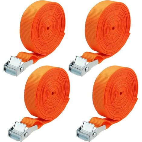 Lot de 4 Sangles de Serrage de 7 m avec Serrure à Serrage, Sangle d'Arrimage pour Voiture, Porte-Arrière, Moto, Vélo Charge, Maximale 250 kg Orange, 2,5 cm de Large (1/4)