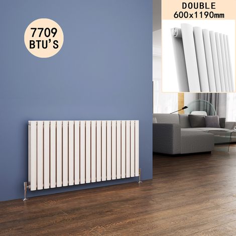 ELEGANT Steel Radiator Horizontal Double Column Radiators Oval Panel Central Heating Design Radiator, White 600 x 1190 mm