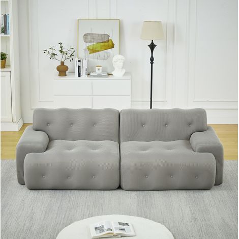 XXL 2-Sitzer-Sofa aus grauem Stoff, breite Armlehnen und gesteppte Rückenlehne HAVRYA (1/5)