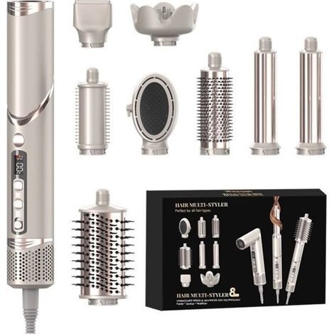 (Gris-violet)Brosse Soufflante 8-en-1 Sèche-cheveux électrique - 1600W - 3 températures - Accessoires inclus (1/4)