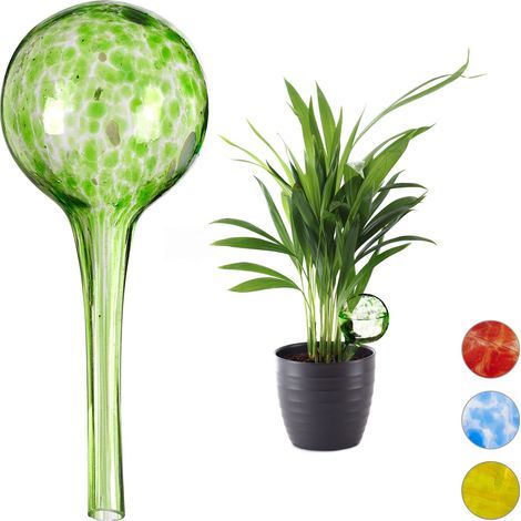 Globes d’arrosage lot de 10, distributeur eau, irrigation plantes et fleurs, outil de bureau, Ø 6 cm, 75 ml, verre, vert
