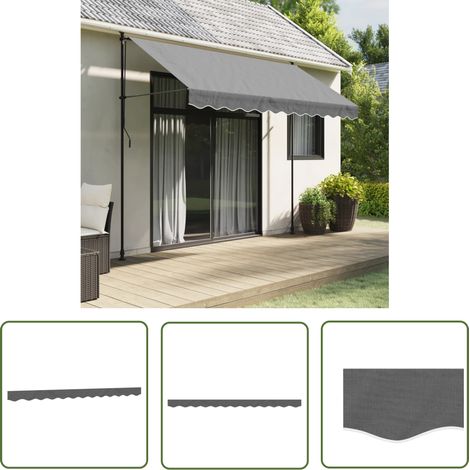 The Living Store Tissu de remplacement de cantonnière d’auvent rayure anthracite - Toile De Cantonnière - Auvent - Tissu D'ombrage - Parasol - Décoration Jardin (1/5)