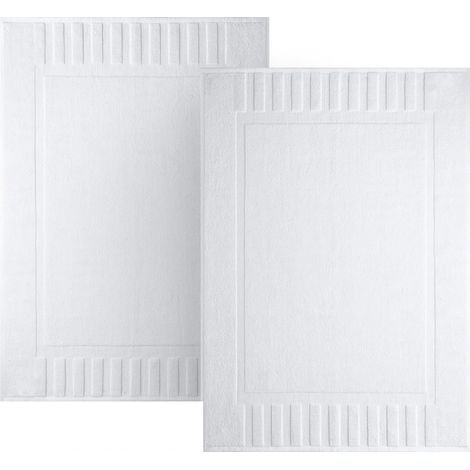Lot de 2 tapis de bain classiques de luxe en coton absorbant blanc pour douches/baignoires d'hôtels et de spas, 60 x 40 cm (1/3)