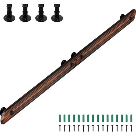 Wolketon Wandhandlauf aus Kiefernholz 200 cm, verbindbare Ausführung zu einem Handlauf, braun mit Holzmaserung, mit Eisenhalter (1/5)