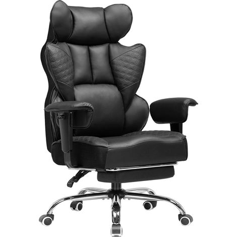 Chaise de Bureau 150KG, Chaise Gaming, Siege Gaming Chaises de Jeu ergonomiques avec siège Large Chaise à Dossier Haut en Cuir Accoudoirs réglables Support Lombaire à Ressorts ensachés (1/5)