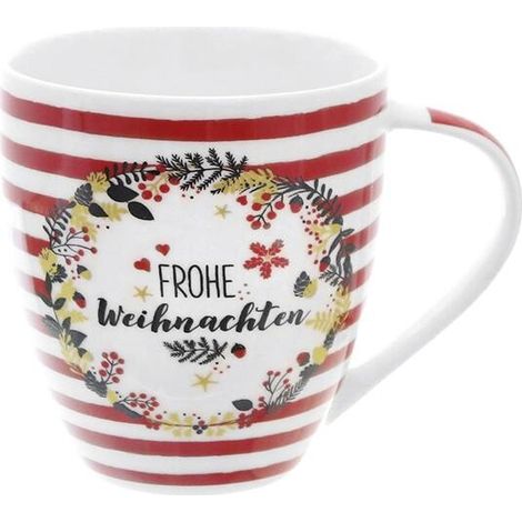 Weihnachtsbecher Streifen mit Kranz - 6 Stück