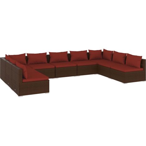 Maison Exclusive - 9-tlg. Garten-Lounge-Set mit Kissen Poly Ratta (1/5)