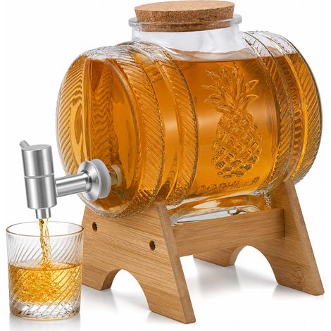 Distributeur de Boissons en Verre 3 L, Style Tonneau avec Robinet et Socle (1/5)