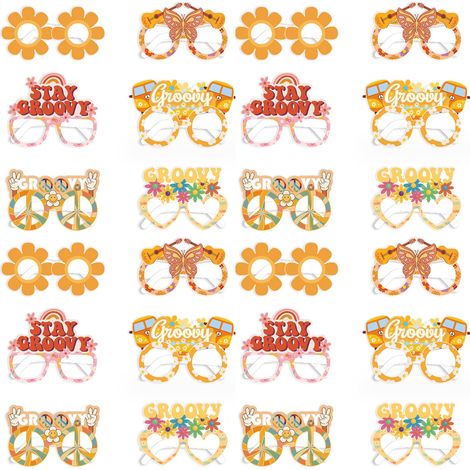 Lot de 24 lunettes en papier rétro hippie bohème, motif animaux marins, décoration pour fête d'anniversaire années 60, tie-dye.