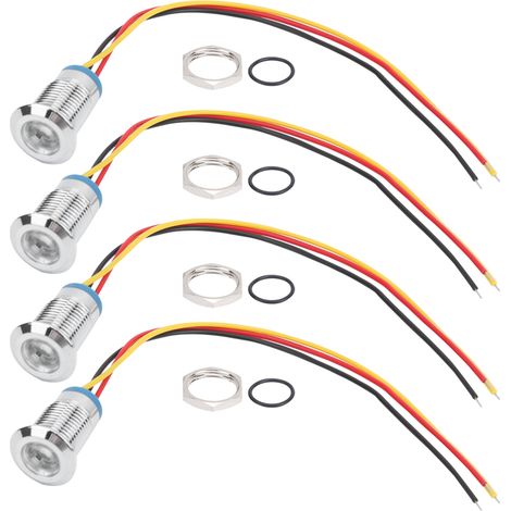 Lot de 4 voyants LED ronds 12mm métalliques étanches bicolores (rouge et jaune) cathode commune 12-24V, prêts à câbler (1/5)