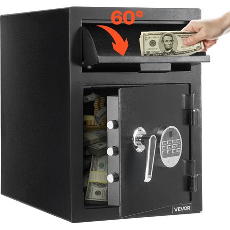 Coffre-For de Dépôt Grande Capacité de 34 L, Coffre-Fort de Sécurité Électronique 2 Niveaux, avec Fente Frontale, Clavier Numérique et Clés de Rechange, pour Espèces, Bijoux, Documents, Noir (1/5)