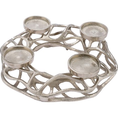 Couronne de l'Avent en aluminium pour 4 bougies - Ø 28 cm - bougeoir en argent