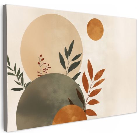 CUADRO EN LIENZO Formas - Redondo - Hojas - Beige Adornos Pared 60x40 cm