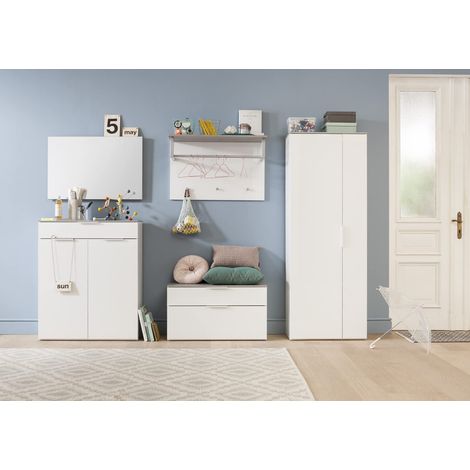 Composad Ingresso Completo della Linea GALAVERNA, Set di 5 Mobili, Specchio, Scarpiera, Appendiabiti, Mobile Armadio, Mobili Ingresso Moderno, Colore Cemento e Bianco Laccato, Made in Italy (1/5)