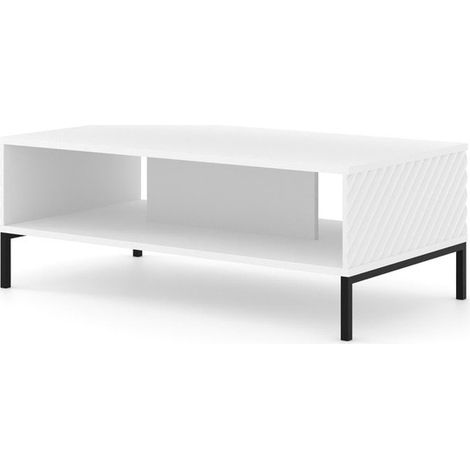 Table basse blanc mat fraisé 90x60cm avec étagére de haute qualité modèle SURFA pieds noir (1/2)