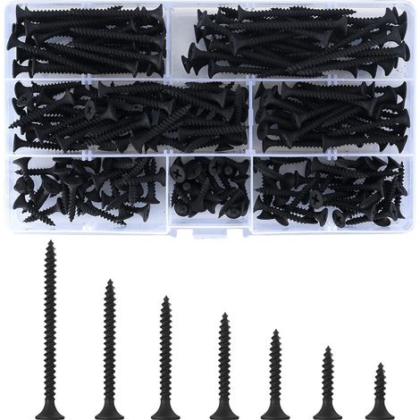 220 tornillos autorroscantes para madera, M3,5 x (16/20/25/30/35/40/50) mm, tornillos autorroscantes de cabeza plana en cruz negra, tornillos de metal para muebles de yeso (1/5)