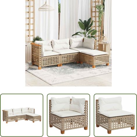 vidaXL Rattanmöbel - 4-tlg. Garten-Sofagarnitur mit Kissen Beige Poly Rattan (1/5)