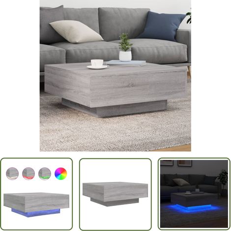 The Living Store Table basse avec lumières LED sonoma gris 80x80x31 cm - Table Basse Design - Table Basse Led - Table Basse Moderne - Meuble Salon - Table D'appoint (1/5)